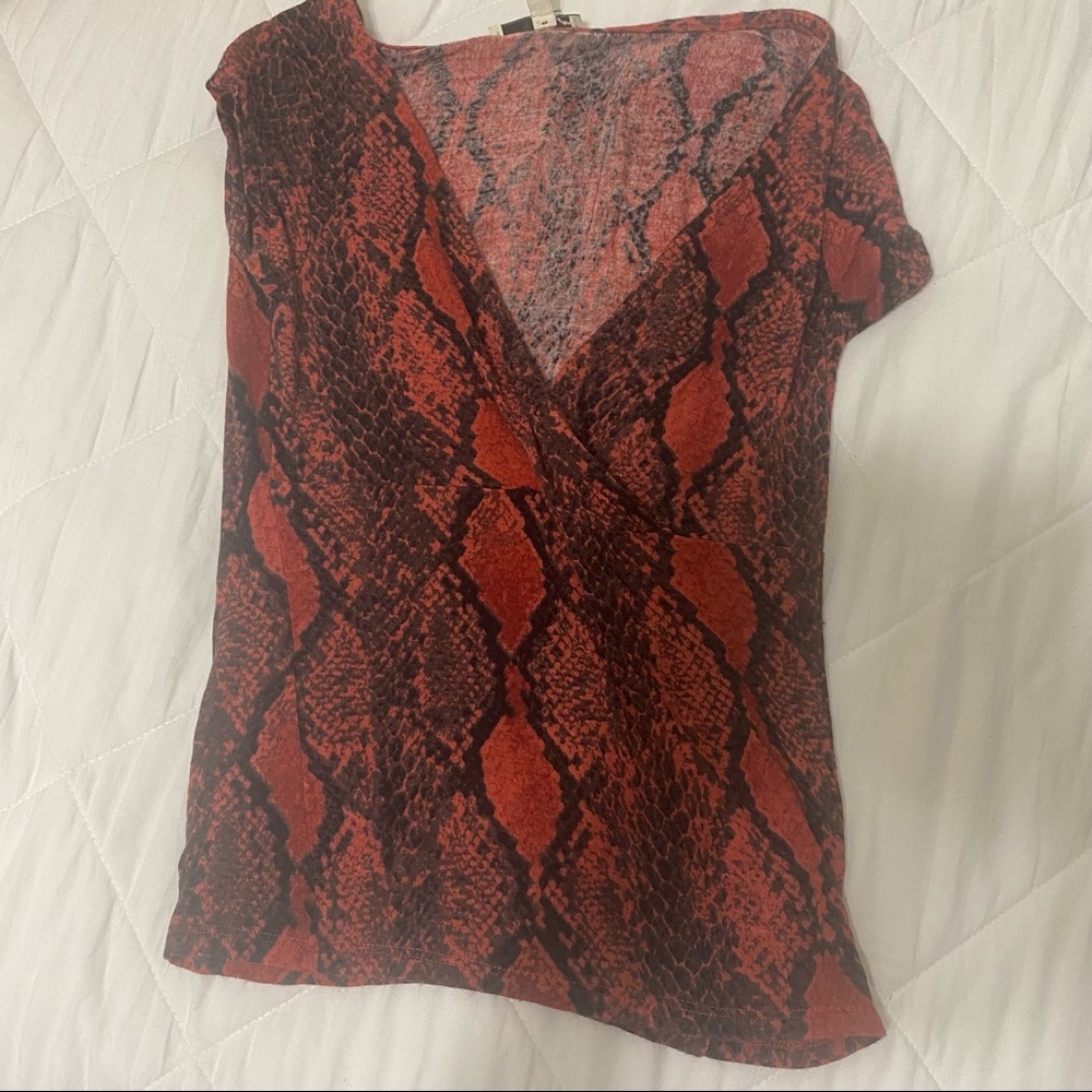 Low V Snake Print Top